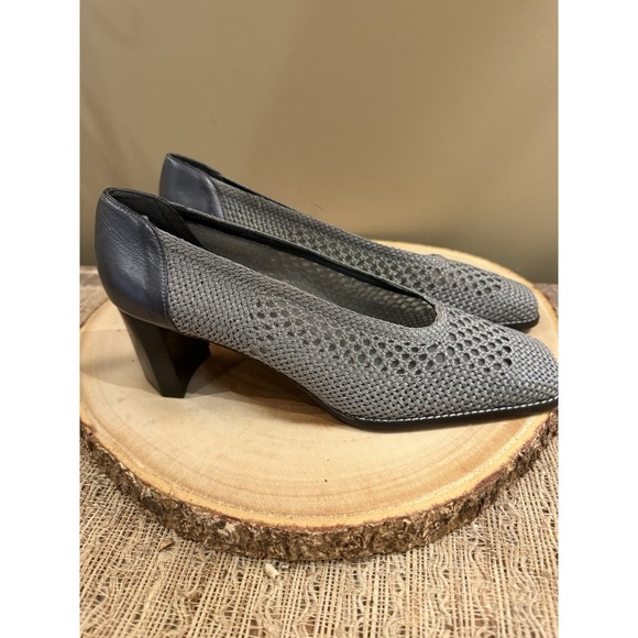 Stuart Weitzman Woven Mesh Point Block Heel Pumps Grey Silver Black Sz-8.5AA New - Picture 13 of 13